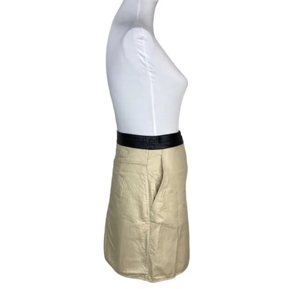 Rag‎ & Bone Tan Cotton Mini Skirt Black Leather Waistband Size 2 Made in USA